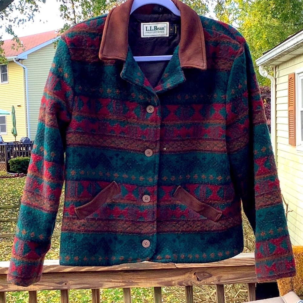 LLBean jacket. Circa 2000. Heavy wool pattern with suede collar and pockets.
